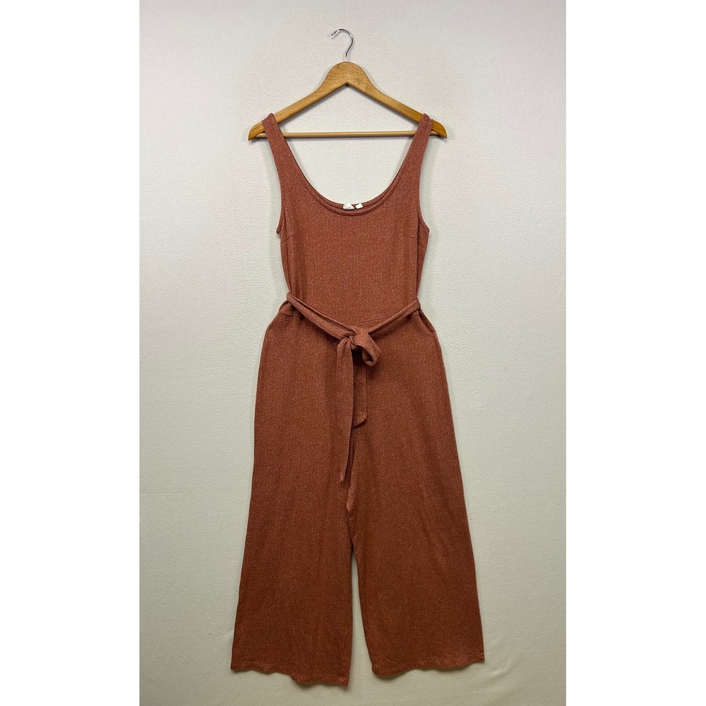 Boho Shimmer Gap Womens M Terracotta Ribbed Wide Leg Belted Jumpsuit